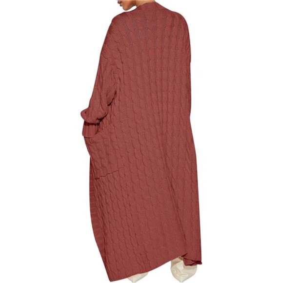 Womens Long Cardigan Sweaters Trendy Rust Red - Picture 4 of 5